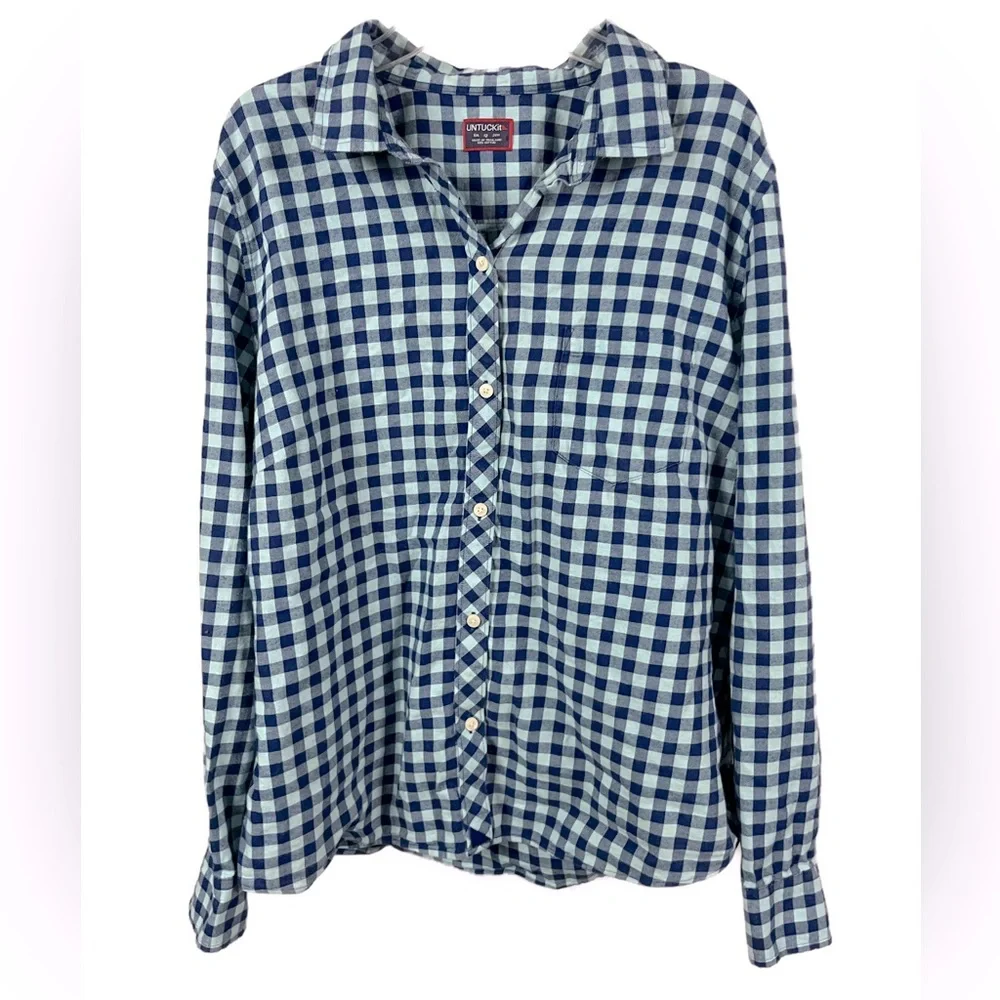 UNTUCKit Women's Vanessa Blue Plaid Button Front Shirt-‎ Size 12